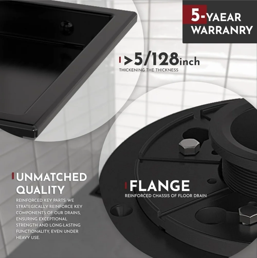 Webang 4 X 4 Inch Square Shower Floor Drain Black Stainless Steel Matte